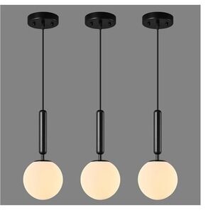 New in Box 3-Pack Black Globe Pendant Lights Kitchen Island Mid Century